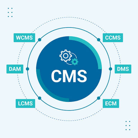 A diagram of CMS variants WCMS, CCMS, DAM, DMS, LCMS and ECM arranged around a central CMS hub